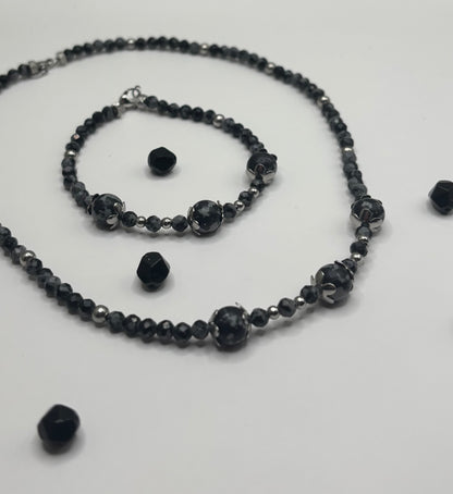 HOA Obsidian de zăpadă fațetat: Flux Galactic | Colier de damă